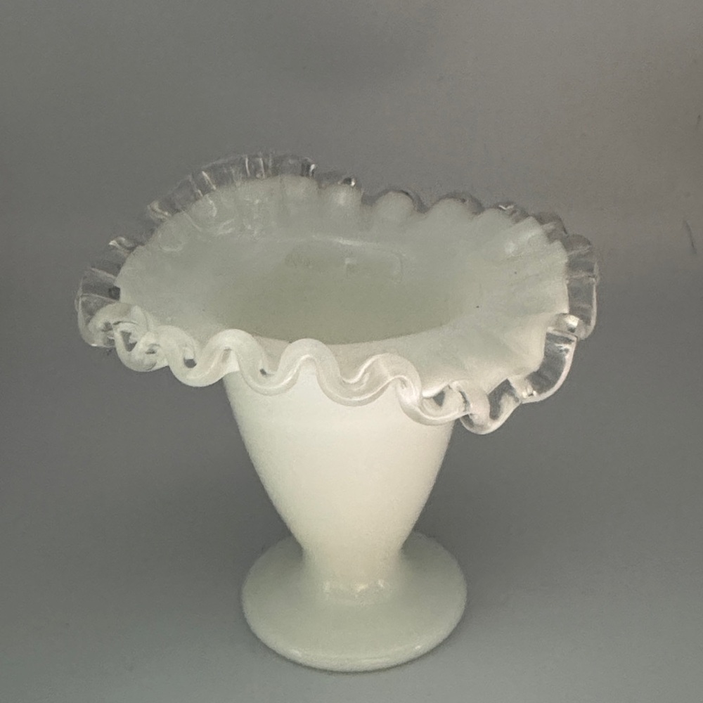 Fenton White Silver Crest Ruffled Glass Vase